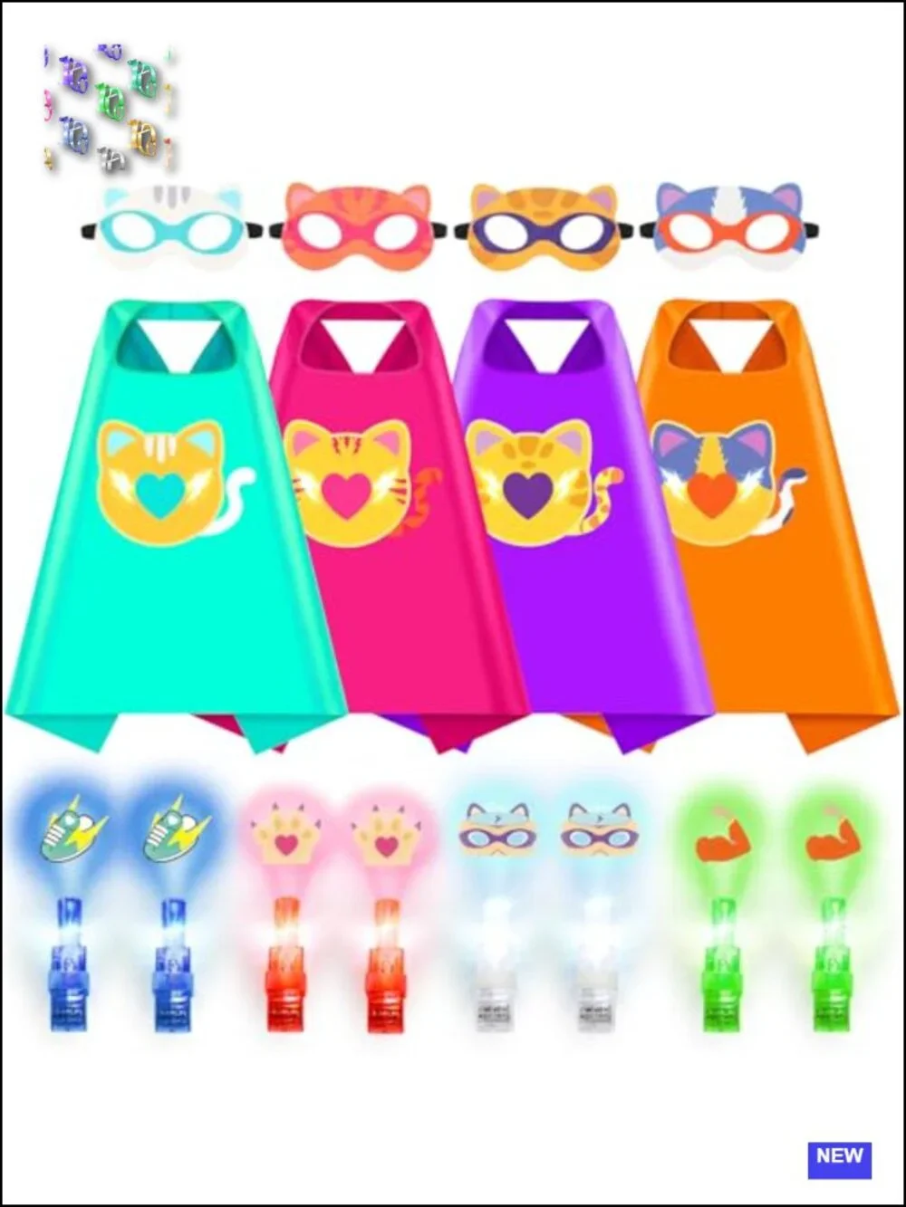 Kids Kitties Cape Costume Set with Masks & Finger Lights Dress Up Play